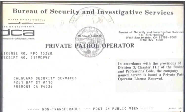 cerfifications-licenses Security guard service